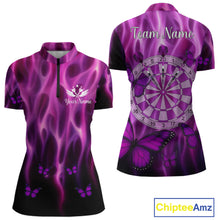 Load image into Gallery viewer, Personalized Pink Flaming Butterflies Darts Shirt For Women Custom Darts Jersey, Funny Darts Gift TDM4749