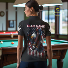 Load image into Gallery viewer, Grunge American Flag Eagle 8 Ball Billiard Polo &amp; 1/4 Zip Custom Women's Patriotic Pool Team Jersey TDM4515