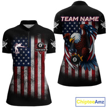 Load image into Gallery viewer, Grunge American Flag Eagle 8 Ball Billiard Polo &amp; 1/4 Zip Custom Women's Patriotic Pool Team Jersey TDM4515