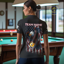 Load image into Gallery viewer, Grunge American Flag Eagle 9 Ball Billiard Polo &amp; 1/4 Zip Custom Women's Patriotic Pool Team Jersey TDM4516