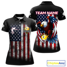 Load image into Gallery viewer, Grunge American Flag Eagle 9 Ball Billiard Polo &amp; 1/4 Zip Custom Women's Patriotic Pool Team Jersey TDM4516