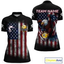 Load image into Gallery viewer, Grunge American Flag Eagle 9 Ball Billiard Polo &amp; 1/4 Zip Custom Women's Patriotic Pool Team Jersey TDM4516