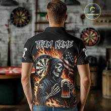 Load image into Gallery viewer, Flaming Grim Reaper Beer Darts Shirt Custom US Flag Darts Polo &amp; Quarter Zip Jerseys For Women TDM4526
