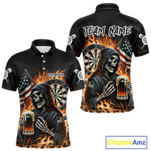 Load image into Gallery viewer, Flaming Grim Reaper Beer Darts Shirt Custom US Flag Darts Polo &amp; Quarter Zip Jerseys For Women TDM4526