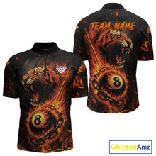 Load image into Gallery viewer, Personalized 8 Ball Chain Flame Tiger Billiard Shirt For Men Custom Pool Jerseys Polo &amp; 1/4 Zip TDM4395
