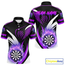 Load image into Gallery viewer, Personalized Purple Flame Dartboard Custom Darts Shirt For Men, Darts Jerseys Team Polo &amp; 1/4 Zip TDM4404