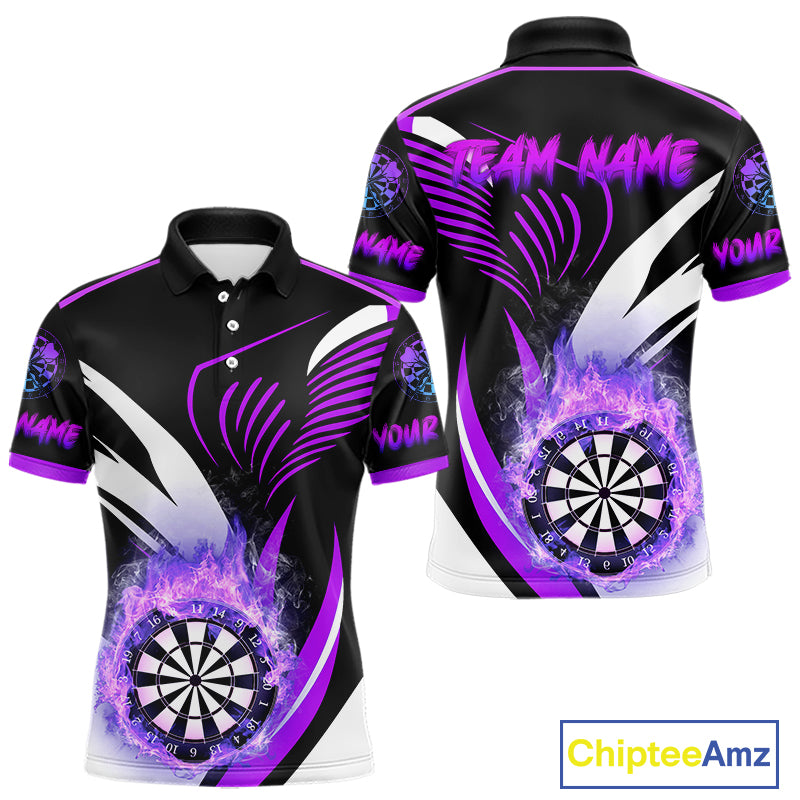 Personalized Purple Flame Dartboard Custom Darts Shirt For Men, Darts Jerseys Team Polo & 1/4 Zip TDM4404