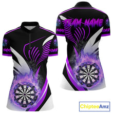 Load image into Gallery viewer, Personalized Purple Flame Dartboard Custom Darts Shirt For Women, Darts Jerseys Team Polo &amp; 1/4 Zip TDM4404