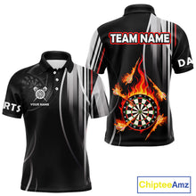 Load image into Gallery viewer, Funny Dartboard Fire Flame Black Darts Shirt For Men Custom Darts League Jersey Polo &amp; 1/4 Zip TDM4410