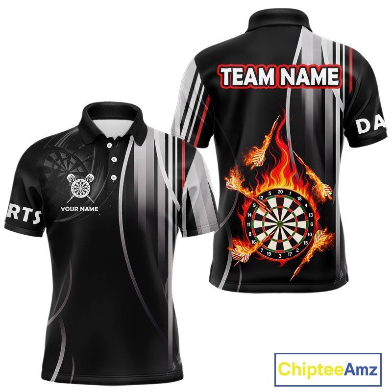 Funny Dartboard Fire Flame Black Darts Shirt For Men Custom Darts League Jersey Polo & 1/4 Zip TDM4410
