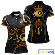 Load image into Gallery viewer, Black And Gold 8 Ball Crown Tribal Billiard Shirt For Women Custom Pool Team Jersey Polo &amp; 1/4 Zip TDM4415