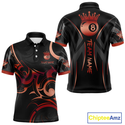 Black And Red 8 Ball Crown Tribal Billiard Shirt For Men Custom Pool Team Jersey Polo & 1/4 Zip TDM4416