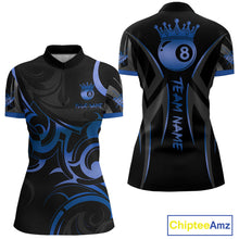 Load image into Gallery viewer, Black And Blue 8 Ball Crown Tribal Billiard Shirt For Women Custom Pool Team Jersey Polo &amp; 1/4 Zip TDM4417