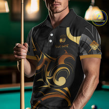 Load image into Gallery viewer, Black And Gold 9 Ball Crown Tribal Billiard Shirt For Men Custom Pool Team Jersey Polo &amp; 1/4 Zip TDM4418