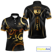 Load image into Gallery viewer, Black And Gold 9 Ball Crown Tribal Billiard Shirt For Men Custom Pool Team Jersey Polo &amp; 1/4 Zip TDM4418