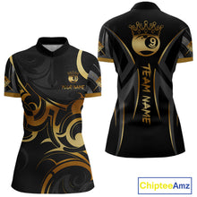 Load image into Gallery viewer, Black And Gold 9 Ball Crown Tribal Billiard Shirt For Women Custom Pool Team Jersey Polo &amp; 1/4 Zip TDM4418
