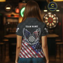 Load image into Gallery viewer, Personalized American Flag Dartboard Wings Darts Shirt For Women, Patriotic Darts Team Jerseys TDM4434