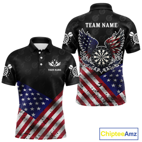 Personalized American Flag Dartboard Wings Darts Shirt For Men, Patriotic Darts Team Jerseys TDM4434
