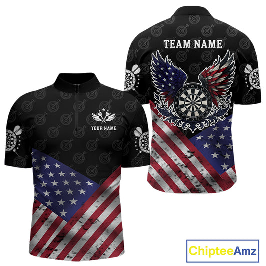 Personalized American Flag Dartboard Wings Darts Shirt For Men, Patriotic Darts Team Jerseys TDM4434