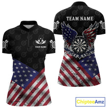 Load image into Gallery viewer, Personalized American Flag Dartboard Wings Darts Shirt For Women, Patriotic Darts Team Jerseys TDM4434