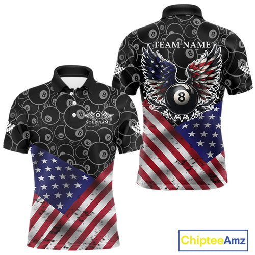 Personalized American Flag 8 Ball Wings Billiard Shirt For Men, Patriotic Pool Team Jerseys TDM4435