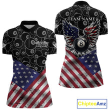 Load image into Gallery viewer, Personalized American Flag 8 Ball Wings Billiard Shirt For Women, Patriotic Pool Team Jerseys TDM4435