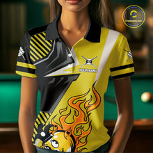 Load image into Gallery viewer, Personalized Yellow Black Funny 9 Ball Flame Billiard Shirt For Women Custom 9 Ball Pool Team Jersey TDM4455