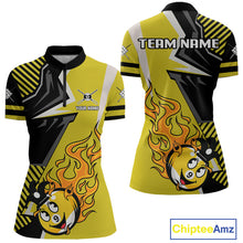 Load image into Gallery viewer, Personalized Yellow Black Funny 9 Ball Flame Billiard Shirt For Women Custom 9 Ball Pool Team Jersey TDM4455