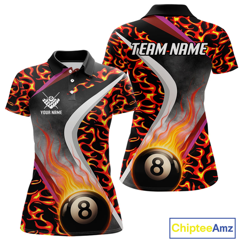 Personalized Flame Orange 8 Ball Pool Billiard Shirt For Women Custom Billiard Team Jerseys TDM4470