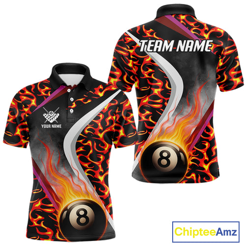 Personalized Flame Orange 8 Ball Pool Billiard Shirt For Men Custom Billiard Team Jerseys TDM4470