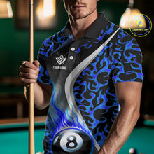 Load image into Gallery viewer, Personalized Flame Blue 8 Ball Pool Billiard Shirt For Men, Billiard Team Jersey Polo &amp; 1/4 Zip TDM4471