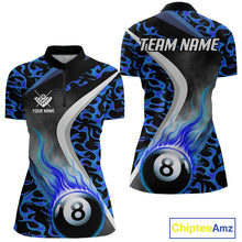 Load image into Gallery viewer, Personalized Flame Blue 8 Ball Pool Billiard Shirt For Women, Billiard Team Jersey Polo &amp; 1/4 Zip TDM4471