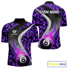 Load image into Gallery viewer, Personalized Flame Purple 8 Ball Pool Billiard Shirt For Men Custom Billiard Team Jerseys TDM4472