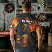 Load image into Gallery viewer, Personalized Funny Death Skeleton &amp; Beer Fire Darts Shirt For Men, Dart Jersey Team Polo &amp; 1/4 Zip TDM4486