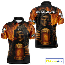 Load image into Gallery viewer, Personalized Funny Death Skeleton &amp; Beer Fire Darts Shirt For Men, Dart Jersey Team Polo &amp; 1/4 Zip TDM4486