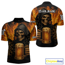 Load image into Gallery viewer, Personalized Funny Death Skeleton &amp; Beer Fire Darts Shirt For Men, Dart Jersey Team Polo &amp; 1/4 Zip TDM4486