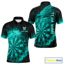 Load image into Gallery viewer, Personalized 3D Turquoise Dartboard Dragon Flame Dart Shirts For Men Custom Darts Team Jerseys TDM4313