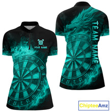 Load image into Gallery viewer, Personalized 3D Turquoise Dartboard Dragon Flame Dart Shirts For Women Custom Darts Team Jerseys TDM4313