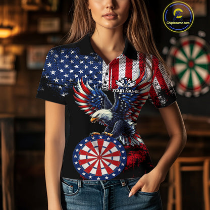 Personalized Patriotic Eagle Dartboard Jersey For Women Custom American Flag Darts Team Shirt TDM4755