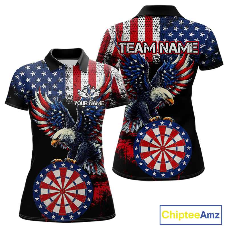 Personalized Patriotic Eagle Dartboard Jersey For Women Custom American Flag Darts Team Shirt TDM4755