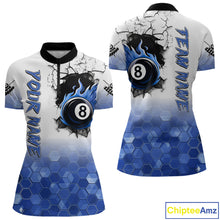 Load image into Gallery viewer, Custom White And Blue Hexagon 8 Ball Flame Billiard Shirt For Women, Funny Pool Team Jersey TDM4552