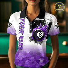 Load image into Gallery viewer, Custom White And Purple Hexagon 8 Ball Flame Billiard Shirt For Women, Funny Pool Team Jersey TDM4553
