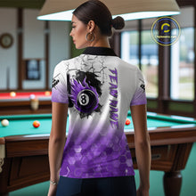 Load image into Gallery viewer, Custom White And Purple Hexagon 8 Ball Flame Billiard Shirt For Women, Funny Pool Team Jersey TDM4553