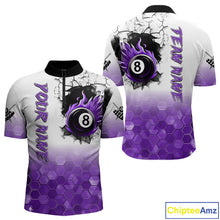 Load image into Gallery viewer, Custom White And Purple Hexagon 8 Ball Flame Billiard Shirt For Men, Funny Pool Team Jersey TDM4553