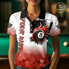 Load image into Gallery viewer, Custom White And Red Hexagon 8 Ball Flame Billiard Shirt For Women, Funny Pool Team Jersey TDM4554