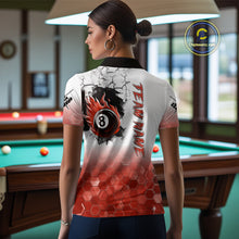 Load image into Gallery viewer, Custom White And Red Hexagon 8 Ball Flame Billiard Shirt For Women, Funny Pool Team Jersey TDM4554