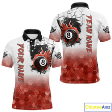 Load image into Gallery viewer, Custom White And Red Hexagon 8 Ball Flame Billiard Shirt For Men, Funny Pool Team Jersey TDM4554