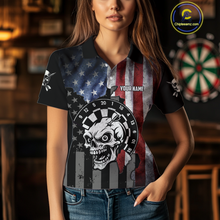 Load image into Gallery viewer, Personalized Funny Skull American Flag Dart Shirt For Women Custom Patriotic Darts Team Jerseys TDM4172