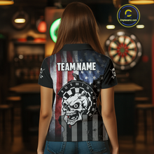 Load image into Gallery viewer, Personalized Funny Skull American Flag Dart Shirt For Women Custom Patriotic Darts Team Jerseys TDM4172
