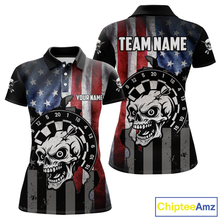 Load image into Gallery viewer, Personalized Funny Skull American Flag Dart Shirt For Women Custom Patriotic Darts Team Jerseys TDM4172